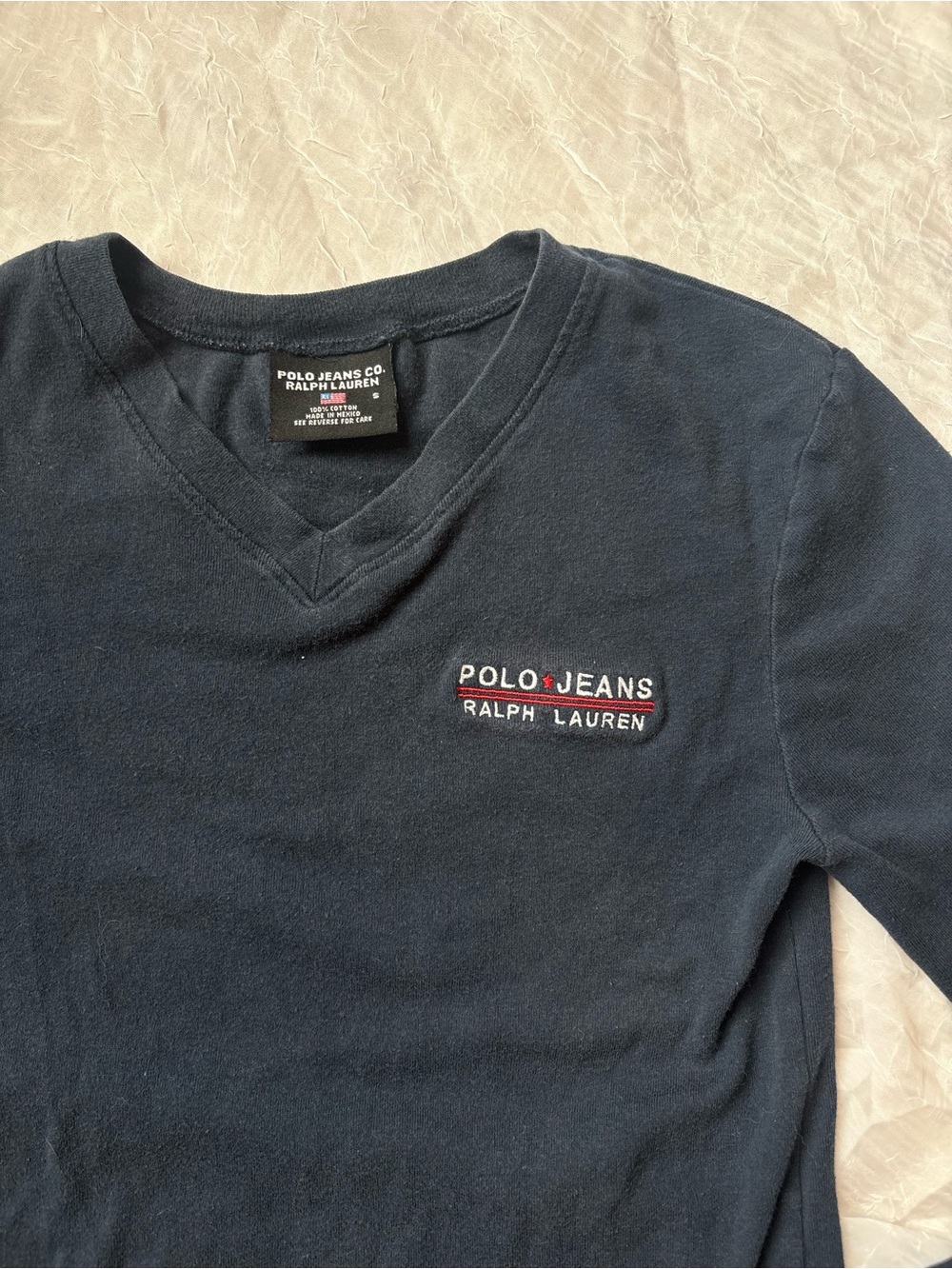 Ralph Lauren Polo Jeans Navy V-Neck Long Sleeve Tee